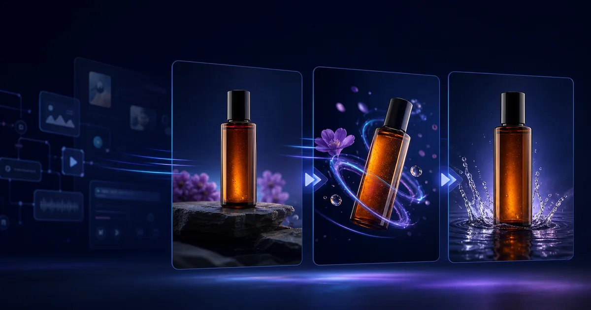 Product packaging in a controlled AI video production scene
