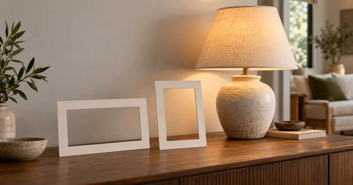 A table lamp against a spacious wall with separate wide and portrait crop frames