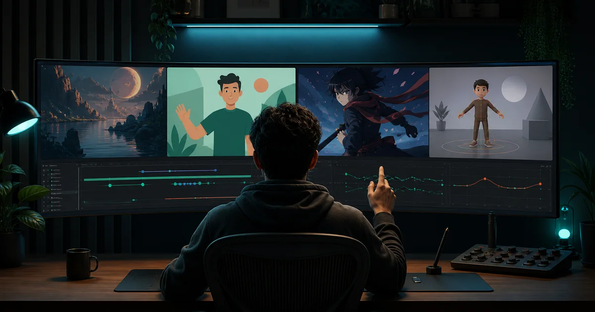Creator comparing cinematic, 2D, anime, and 3D animation workflows