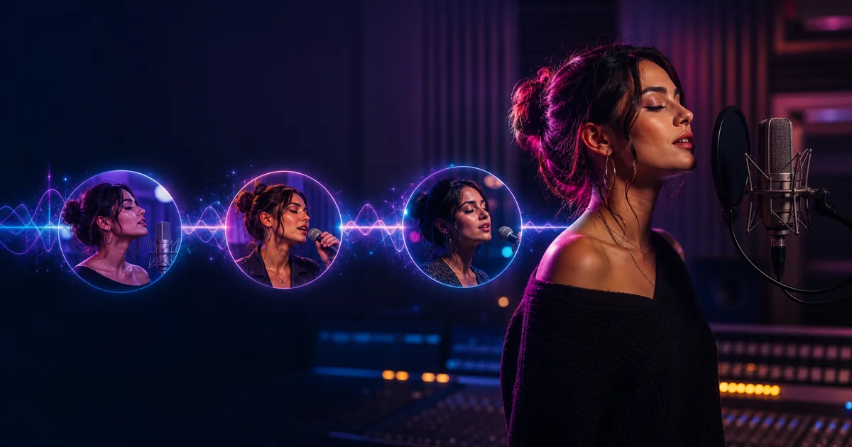 Singer and music production controls representing ElevenMusic Vocals
