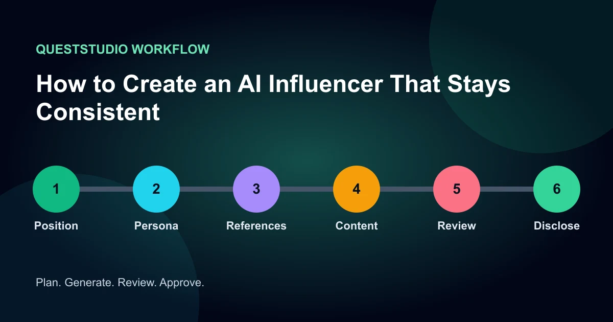 How to Create an AI Influencer That Stays Consistent workflow infographic