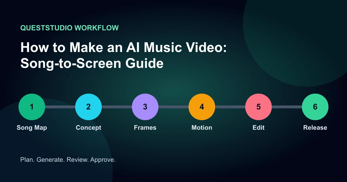 How to Make an AI Music Video: Song-to-Screen Guide workflow infographic