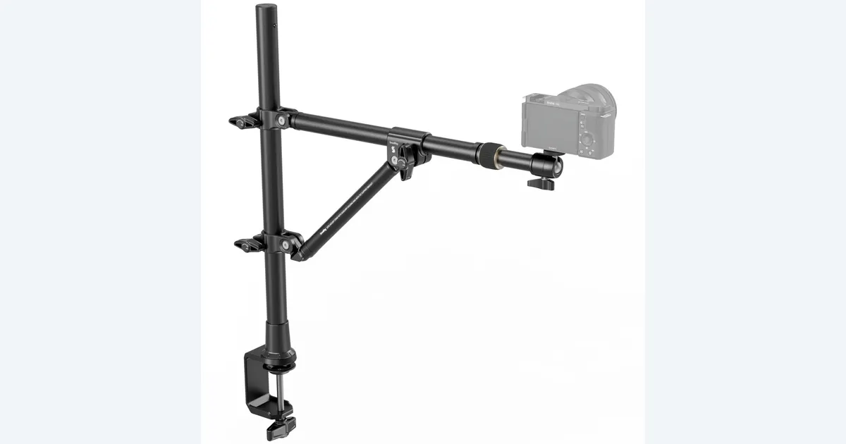 SmallRig triangular overhead support extending a camera position above a desk