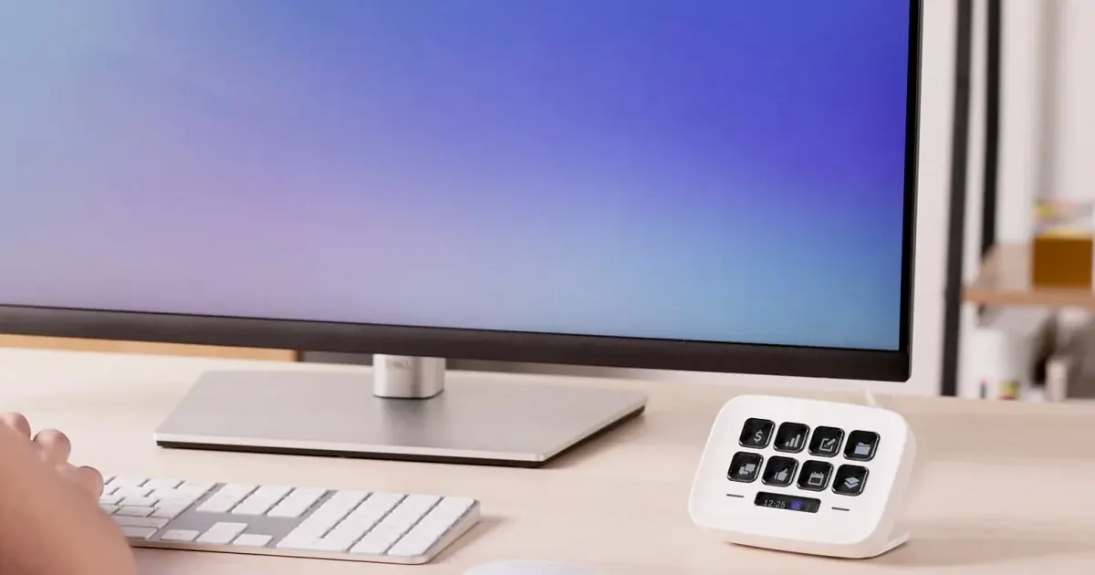 Elgato Stream Deck Neo on a creator desk in manufacturer photography